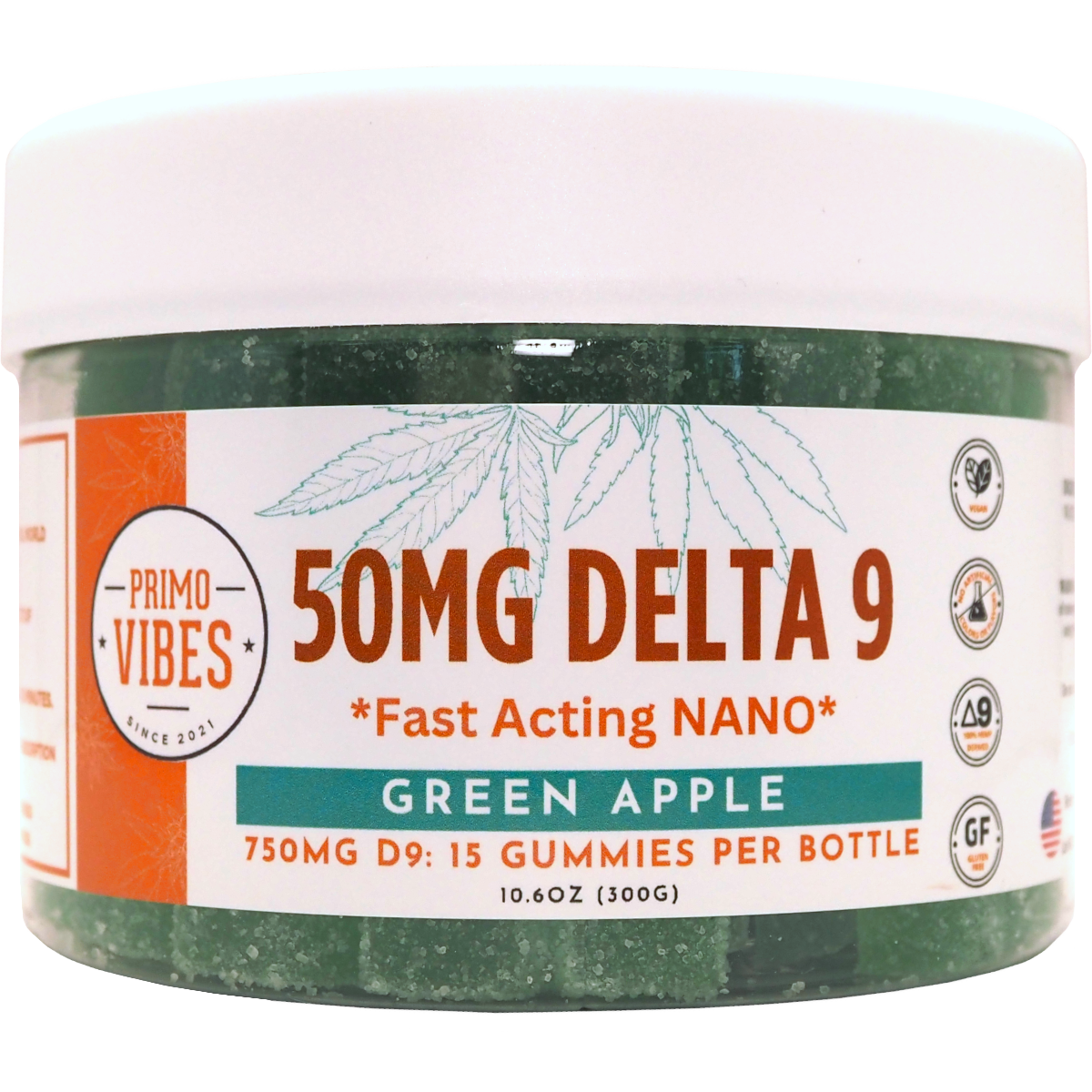 Delta 9 50mg Nano Gummies Green Apple - Primo Vibes